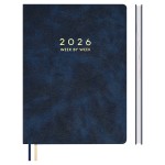 Еженедельник 2026г., 210x297мм, синий, 80л, кожзам, белые блок, запаянный край (Escalada)