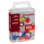 Кнопки-гвоздики 10мм, виниловое покрытие, цветные, 100шт/уп (Globus)
