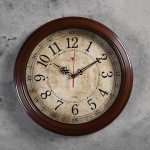 Часы настенные пластиковые "Классика ретро", круглые, d=35 см, коричневый обод (Рубин)