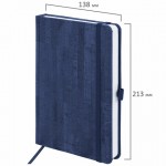 Ежедневник недатированный 138х213мм, синий "Wood", под кожу, резинка (Brauberg)
