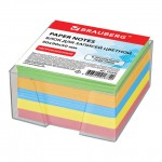 Блок бумаги для записей 90х90х90мм, цветной, в прозрачном пластиковом боксе (Brauberg)