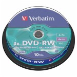 Диск DVD+RW 4.7Gb, 4x, 10шт/уп, Cake Box (Verbatim) цена за 1шт
