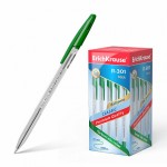 Ручка шариковая "R-301 Classic Stick", прозрачный корпус, 1мм, зеленый (Erich Krause)