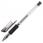 Ручка гелевая, прозрачный, резиновый упор, 0,5мм, черный (Staff)