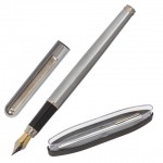 Ручка перьевая "Larghetto", корпус-металл, серебро, хром, синий (Brauberg)