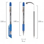 Ручка шариковая "OBP-279", прозрачный, масляная, резиновый упор, игольчатый, 0,7мм, синий (Staff)
