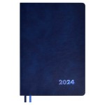 Еженедельник 2024г., 157x225мм, синий, иск. кожа, тонированный блок, запаянный край, 80л (Escalada)