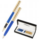 Набор: Ручка шариковая + ручка роллер, корпус-медь, позолота, синий (Delucci)