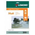 Фотобумага для струйной печати А4, 200г/м2, двусторонняя, матовая, 25л/п (Lomond) цена 1л.