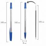 Ручка шариковая "BP-03", прозрачный корпус, 0,5мм, синий (Staff)