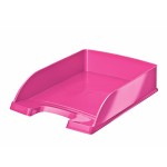 Лоток горизонтальный А4 "Wow", литой пластик, розовый глянец (Leitz)