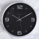 Часы настенные пластиковые "Интерьер, Эдит", круглые, d=30,5 см, серебро/черный (Тройка)