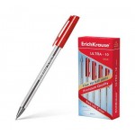 Ручка шариковая "Ultra-10", прозрачный, 0,7мм, красный (Erich Krause)
