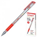 Ручка гелевая, прозрачный, резиновый упор, 0,5мм, красный (Staff)